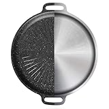 Skyrabbiter Feuerplatte Gusseisen Rund, 34cm Plancha Grillplatte mit Tragegriff, Antihaftbeschichtet, Grillring für Raketenofen, Gasgrill, Kugelgrill, BBQ-Platte, Geeignet für Küche und Camping (30cm)