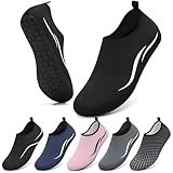 VOLHAL Badeschuhe Damen Wasserschuhe Herren Strandschuhe Schwimmschuhe Surfschuhe Aquaschuhe Breathable Schnelltrockend Schuhe Beach Pool Surfen Unisex(Doppelte Linien schwarz 39 EU)