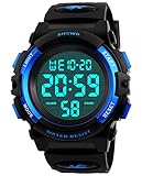 BHGWR Jungen Digitaluhren, Kinder Sport 5 ATM wasserdicht Digital Uhren mit Alarm/Timer/EL Licht, Blau Kinderuhren Outdoor Armbanduhr für Jugendliche Jungen