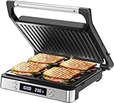 Olvy Sandwichmaker XXL, Digitaler Kontaktgrill mit Antihaftplatten, 3-in-1 Panini Maker, 180° offener Grill, einstellbare Temperatur, Timer, große Kochfläche, Cool-Touch-Griff, PFAS-freie Beschichtung