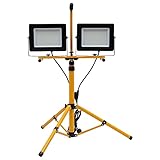 LED Baustrahler Arbeitsstrahler mit Stativ 2 * 100W Einstellbar Teleskopisch Tripod-Ständer 360°Grad Drehung 6500K Kaltweiß IP66 Wasserdicht Arbeitsleuchte Baulampe für Werkstatt Baustelle