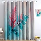 Generisch Verdunkelungsvorhänge mit Ösen Traum-Stil 2 x H245 x B140 cm, Bedruckte Aquarellpflanzen Farnblätter Thermoisolierte Blickdichte Kinderzimmer Vorhänge Teenager Mädchen Jungen