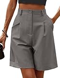 Zeagoo Bermuda Shorts Damen Einfarbig Cargo Shorts Sommerhose High Waist Business Kurz Anzughosen Grau XL