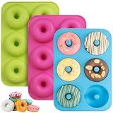 HIKPACKER 3 Stück Donuts Backform Silikon, 6 Hohlraum Donut Backform, Antihaft Donutform Bpa-Frei Donut Form, Donut Formen, Gelten -40 Bis 230 Grad Gut Zum Backen Von Donuts, Grün, Rosa, Blau