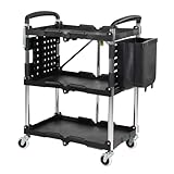 TRUTZHOLM Montagewagen klappbar auf Rollen mit Seitenfach abnehmbar 3 Ebenen mobiler Einsatz Rollwagen Service-Wagen Lagerwagen Werkzeugwagen Servierwagenplatzsparend