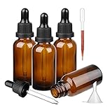 Hyber&Cara 50 ml Brown Glass Pipette Bottles Apothecary Bottles with Dropper Pipette for Essential Oils, Perfume Oils, Liquid Dyes Aromatherapy Blends, Pack of 4