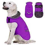 MIGOHI Warmer Hundemantel, Winter-Hundejacke für kaltes Wetter, reflektierende, winddichte Hunde-Fleece-Weste, dicke Hundebekleidung mit Leinenloch und pelzigem Halsband für Welpen, kleine, Lila, M