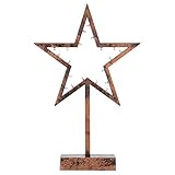 20 LED warm weiß Dekoleuchte Stern Rahmen bronzefarben Batterie Timer Höhe 38,5 cm Dekostern Weihnachtsdeko Weihnachtsstern mit Sockel