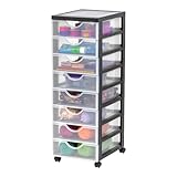 Iris Ohyama Kunststoff-Schubladenbox mit Rollen, 8 flachen Schubladen, Schwarz, Griffe zum Ziehen, Für Schlafzimmer, Schule & Büro, BPA-frei, Schubladenschrank, Rollcontainer, A4 Drawer, DDDC-380