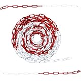Ferropro Stahlkette/Absperrkette Ø5mm L:10m - Rot/Weiß - verzinkter Stahl - inkl Notglied und Karabinerhaken - bestens für Baustellen, Parkplätze, Events, Veranstaltungen