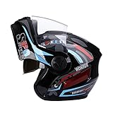 Motorradhelm Modular Hochklappbar mit Doppelvisier, Integralhelm mit Doppelten Belüftungsöffnungen, Einheitsgröße Schwarz