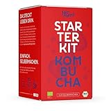 fairment Starterkit Kombucha - Das lebendige Kombucha Getränk einfach selbermachen - Starter Set mit Bio Kombucha Pilz (SCOBY), Glas, Zutaten, Zubehör und Rezepten - Kombucha Tee selbst machen