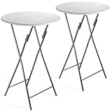 Casaria® Stehtisch 2er Set Klappbar Höhe 110cm Ø60cm Beistelltisch Klapptisch Bartisch Cocktail Holz Partytisch Rund Hochtisch Garten Gartentisch weiß