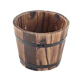 Nikou Massivholz Blumentopf Vintage Holzfass, Pflanzkübel Pflanztopf Pflanzgefäß, Portable Garten Blumentöpfe Container für Innen- und Außenbereich (15 x 12 x 12 cm)