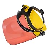 BUGUUYO Welding Safety Face Screen mit Stoßfestem Gelbem Kopfteil und Braunem Sichtschutz Beschlagfrei Kratzbeständig Bequemer Gepolsterter Stirnriemen Schützt vor Spritzern Staub und