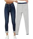 Yehopere Damen Winter Fleece Gefüttert Jeans Slim Fit Warm Skinny High Waist Denim Jeans, Blue Darkwashed, Groß