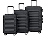 TRVLMORE Koffer & Trolleys - Koffer Set - Kofferset 3 Teilig Hartschale, Gepäck-Sets, Hartschalenkoffer Set, Reisekoffer Set, Koffer Set 3 Stück, Handgepäck Koffer 55x40x20cm Luggage, Schwarz