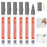 DONQL 6 Stück Fugenstift Grau, Fugenstift Fliesen,Fugenmörtel Bad Wasserfest,Fugenstift Anthrazit Edding,Fugenreparatur Bad mit Ersatzspitze für Fliesen Wand Boden von Fliese Badezimmer
