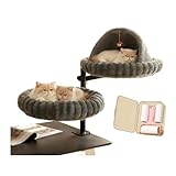 Doppel Katzen Schreibtisch Bett , 360° Drehbare, Verstellbare Bis Zu 20 Kg Belastbar Katzenkorb Zum Schlafen Flauschiges Donut, mit Fellknäuel für Home-Office, Katzen Liegeplatz Schreibtisch ,Gray