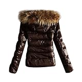 Generisch 2025-2024 Herbst und Winter Damen Leichte Daunen Warme Steppjacke mit Kapuze Damen Warm Mantel (Brown, S)