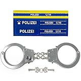 Polizei Handschellen Kinder aus Metall - Ausrüstung für das Polizei Kostüm Kinder | Mit Schlüssel & Sticker | Stabile Handcuffs auch für Erwachsene. Polizeikostüm Jungen Karneval