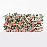 Erweiterbares Holzspalier mit künstlichen Seidenblumen und Blättern, verstellbarer Gartensichtschutzzaun für Balkon, Terrasse, Wand und Außendekoration (Dunkelrosa)