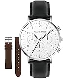 Walter Bach Herren Uhr mit Chronograph Quarzwerk I Echtleder Armbanduhr Herren mit weißem Ziffernblatt & braunem Wechselarmband I 40 mm Durchmesser, gehärtetes Mineralglas I Uhr Herren in Geschenkbox