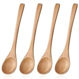 cobee Holzlöffel Klein, 4 Stück Langstieliger Holzlöffel Holzlöffel Kochen Suppenlöffel Langgriff Küchenutensilien Löffel Rühren Kochen Wooden Spoon für Zuhause Küche Restaurant(Hemu)