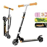 MEE GOO Roller Kinder Aluminium Tretroller klappbar mit 3 Verstellbaren Höhen kinderroller für mit LED Räder Geschenke für 3+ Jungen und Mädchen (schwarz)