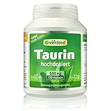 Taurin Kapseln Hochdosiert - Taurin mit 1000mg pro Tag (120 vegane Kapseln) - Bekannt aus Energy-Drinks, für Energie & Leistungsfähigkeit - ohne Zusätze, Gentechnik und laborgeprüft - Greenfood