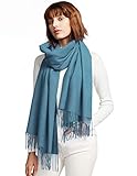 MaaMgic Schal Damen Warm Winter Herbst unifarben Baumwolle mit quasten/fransen, 40+ Farben Einfarbig & Kariert Pashmina xl Stola Schals MEHRWEG,Soft Blau