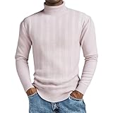 DENGJIAMY Rollkragenhemd für Herren, klassisch, schlicht, lässig, einfarbig, Pullover, trendiger Strickpullover, Herbstpullover, langärmelig für Herren, beige, 3XL