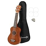 World Rhythm Sopran-Ukulele für Anfänger, natürliches Finish, mit Gigbag, Ersatz-Ukulele-Saiten und Filz-Plektrum, natur, WR-302