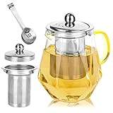 Teekanne Glas mit Siebeinsatz Teapot - Glasteekanne 550ML Teekanne mit Abnehmbarem Teesieb Edelstahl-Teeclip Glaskanne Tee Hitzebeständig Borosilikatglas Teeservice für Tee Kräutertee Früchtetee