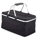 Alu Einkaufskorb Tasche Faltbar Picknickkorb Klappbar mit Deckel Kühlkorb Thermo (Schwarz)