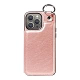 ADKOT Brieftaschen-Lederhülle für iPhone 15 Pro Max Hülle 14 13 12 11 Pro Max 15 Plus 13 Pro Fingerring Kartenschlitz Rückseite, Roségold, Für iPhone 15Pro Max