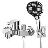 Badewannenarmatur mit Handbrause Mischbatterie Badewanne Chrom Wannenarmatur mit Brause Duschkopf 3 Funktionen, Messing Duscharmatur Wasserhahn Badewanne Set für Bad Dusche, Wandmontage 150mm