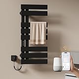 EMKE Handtuchheizkörper Elektrisch 850 x 400 mm, WiFi Smart Thermostat Elektrischer Badheizkörper Handtuchhalter, Handtuchwärmer Elektrisch für Alexa und Google Home und APP Schwarz 230W (Left)