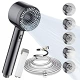 Duschkopf, Hochdruck Duschkopf mit 5 Strahlarten und Schlauch 2M, Handbrause mit Antikalk-Funktion, Duschbrause für Reinigung Von Badewanne, Fliesen, Haustieren (Grau)
