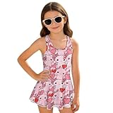 Biyejit Mädchen-Badeanzug, ärmellos, mit Röcken, Bademode, Kinder-Badeanzug, 3-13 Jahre, Axolotl-Muster, 10-11 Jahre