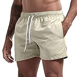 Onsoyours Badeshorts für Männer Jungen Badehose für Herren Sommer Badeshorts Strand Surf Board Shorts Schwimmhose Schnelltrocknend Sporthose mit Tunnelzug Beige M