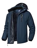 Rdruko Skijacke Herren Winterjacke Snowboardjacke Warme Fleece GefüTtert Winter Jacke Wasserdicht Funktionsjacke Männer Outdoor Wanderjacke mit Kapuze-Denim Blau XL