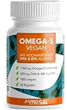 Omega-3 vegan Kapseln 60x - 2000 mg Algenöl pro Tag - hochdosiert: 600 mg DHA + 300 mg EPA - hochwertige Omega-3 Algenöl Kapseln mit DHA & EPA (2:1)