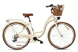 Goetze Mood Damenfahrrad Retro Vintage Holland Citybike, 28 Zoll Alu Räder, 7 Gang, Tiefeinstieger, Korb mit Polsterung Gratis!