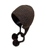 RYZGOJV Wintermütze für Damen, gestrickt, gefüttert, Bommelmützen für Mädchen, warm, gestrickt, Totenkopfmütze, Kaffee, Kaffee