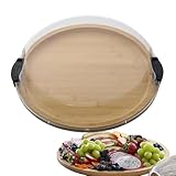 Tablett mit Haube, ø 30cm Holzteller Rund, Wurstbrett, Aperitifschale, Pizzabrett, Fleischteller, tragbare Snackboxs für Obst, Snacks & Gemüses, Käsebrett Organizer, Kühlschrank Aufbewahrungsbehälter