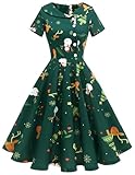 Wedtrend Cocktailkleid Damen Elegant für Hochzeit Petticoat Kleid 50er Jahre Kleid Elegantes Vintage Kleid Swing Kleid WTP20007 ArmygreenChristmasDeer XL