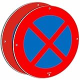 Ashoaza 2 x Parkverbotsschild aus Aluminium, Metall, rund, Verkehrszeichen für den Außenbereich, Ø 30 cm, Parkverbot (Stoppverbot)