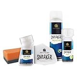 SOLITAIRE Premium Sneaker Reinigungsset – Reinigung für Sneaker und Schuhe, inkl. hochwertigem Sneaker Reiniger, Imprägnierspray, geruchsneutralisierendes Schuhdeo, Microfastertuch und Schwamm