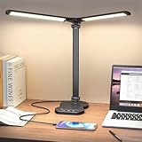 Aisutha Schreibtischlampe led,Double Arm Schreibtischlampe mit 5 Farben＆10 Helligkeitsstufen,Schreibtisch Lampe mit 45min Timer-Off,Touch-Steuerung Led Tischlampe für Studium (Schwarz)